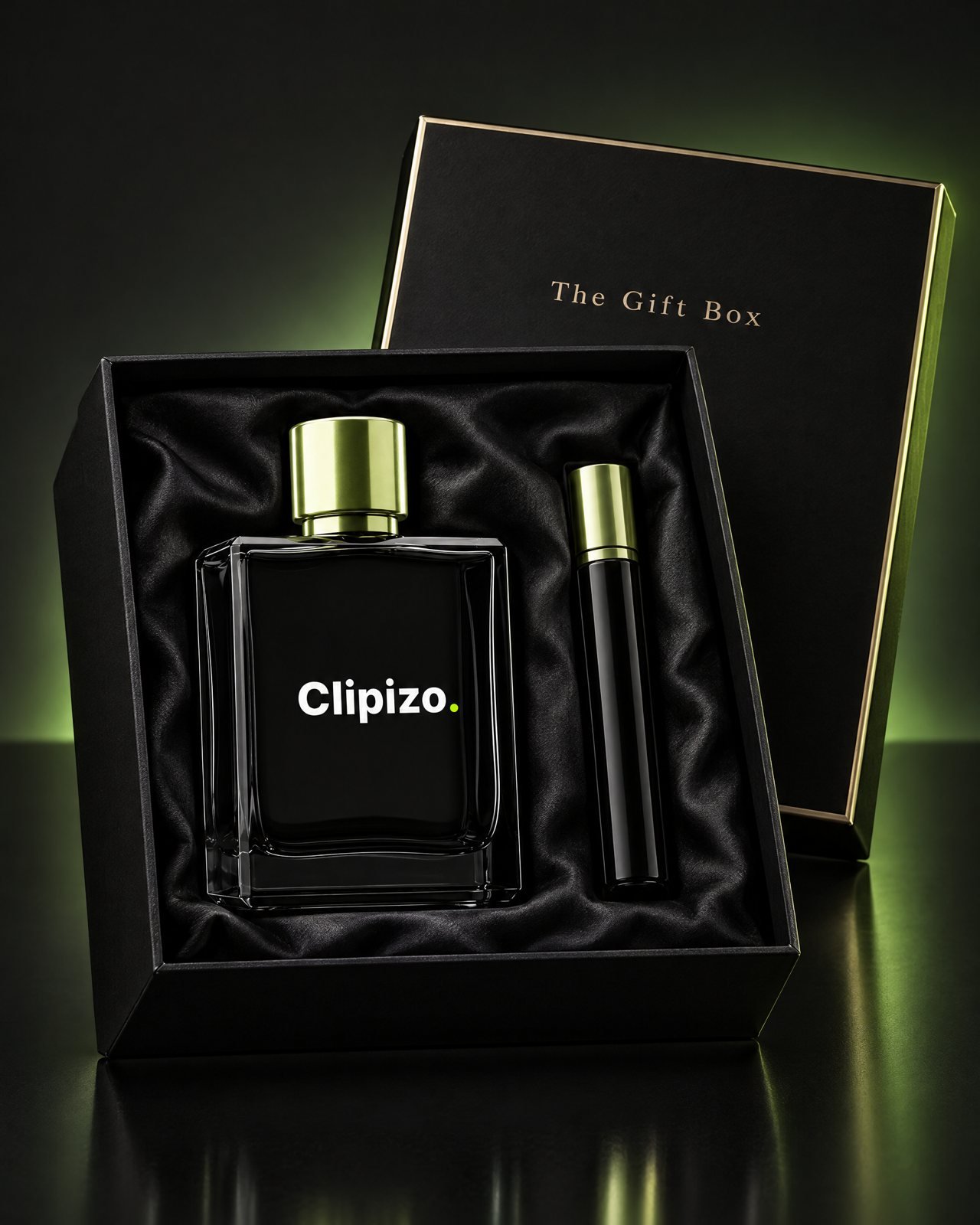 The Gift Box by Clipizo Fragrances, black glass bottle with the Clipizo. logo