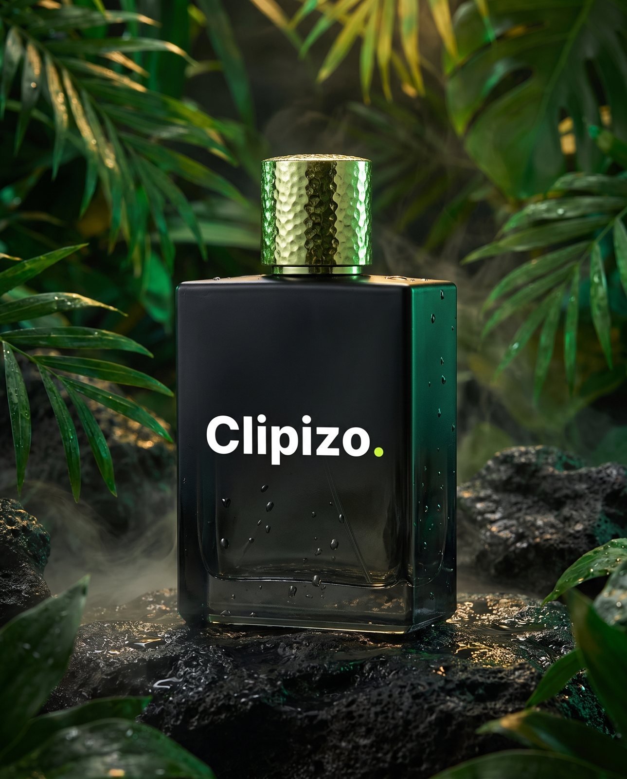 Rainforest eau de parfum by Clipizo Fragrances on volcanic rock in a rainforest